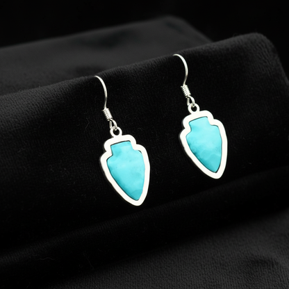 Sterling Silver Turquoise Arrowhead Pendant & Earrings Jewelry Set