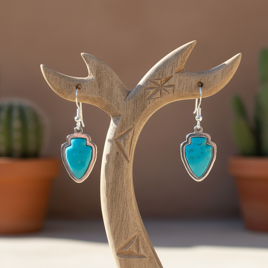 Sterling Silver Turquoise Arrowhead Dangle Earrings