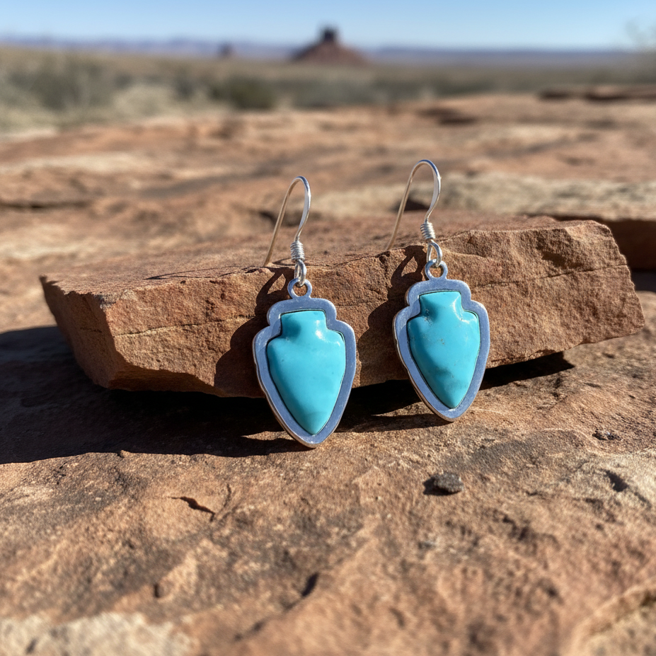 Sterling Silver Turquoise Arrowhead Dangle Earrings