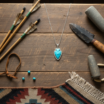 Sterling Silver Turquoise Arrowhead Pendant Necklace