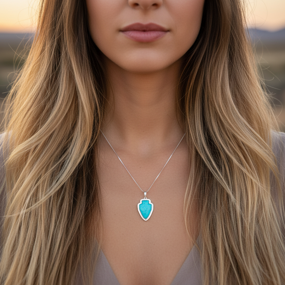 Sterling Silver Turquoise Arrowhead Pendant Necklace