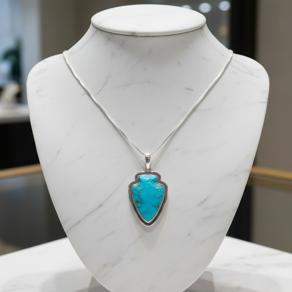 Sterling Silver Turquoise Arrowhead Pendant Necklace