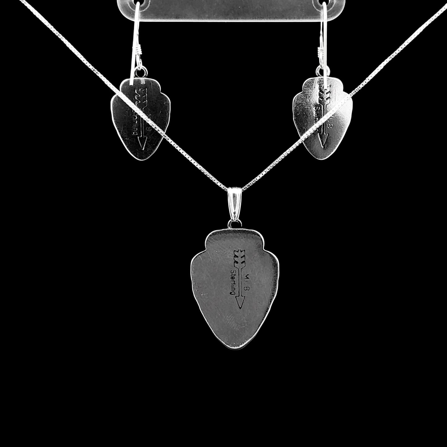 Sterling Silver Turquoise Arrowhead Pendant & Earrings Jewelry Set