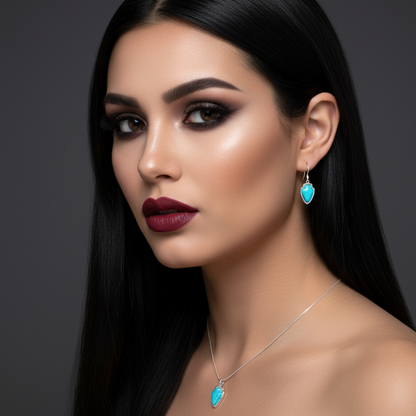 Sterling Silver Turquoise Arrowhead Pendant & Earrings Jewelry Set