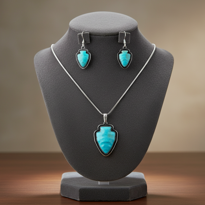 Sterling Silver Turquoise Arrowhead Pendant & Earrings Jewelry Set