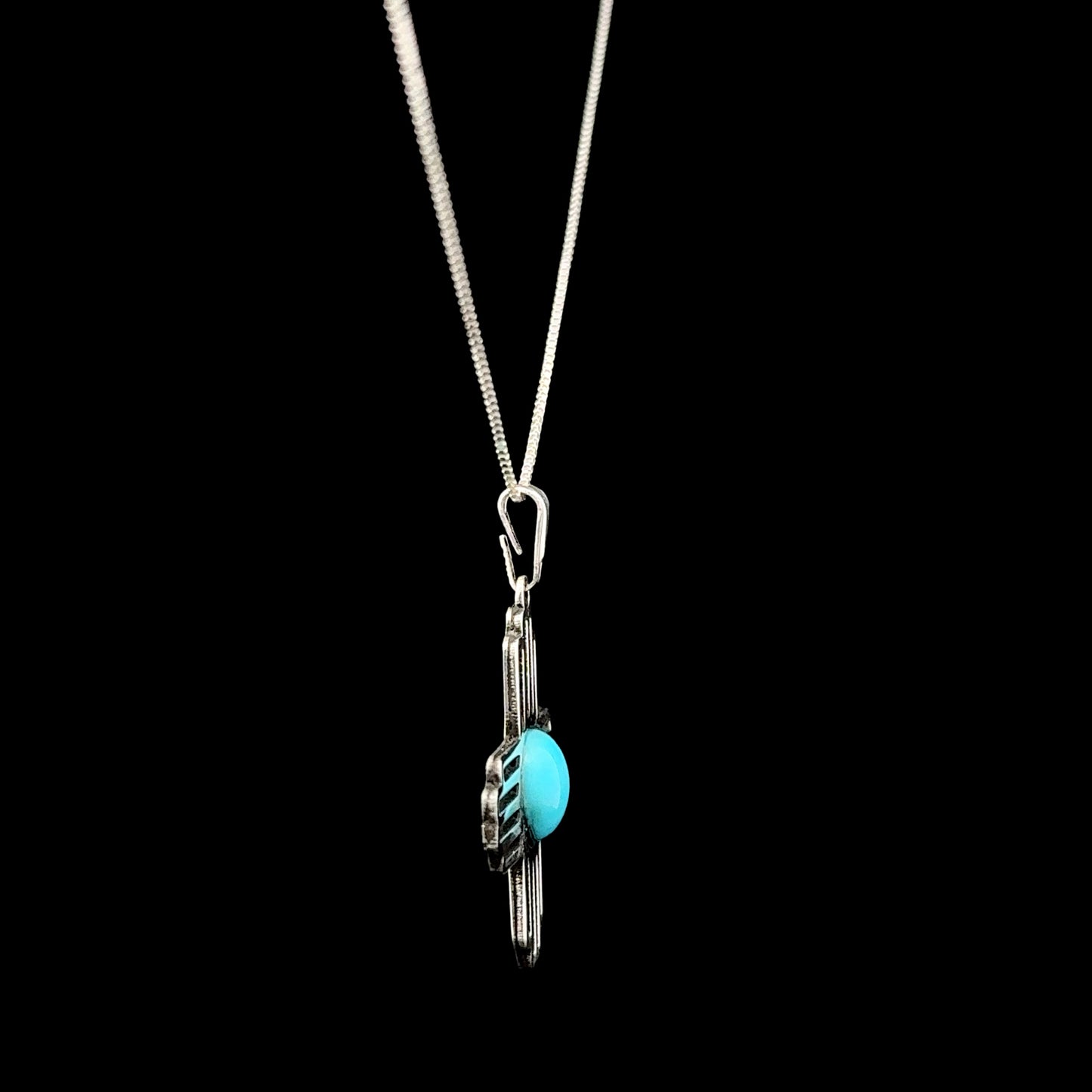 Sterling Silver Turquoise Zia Sun Pendant Necklace