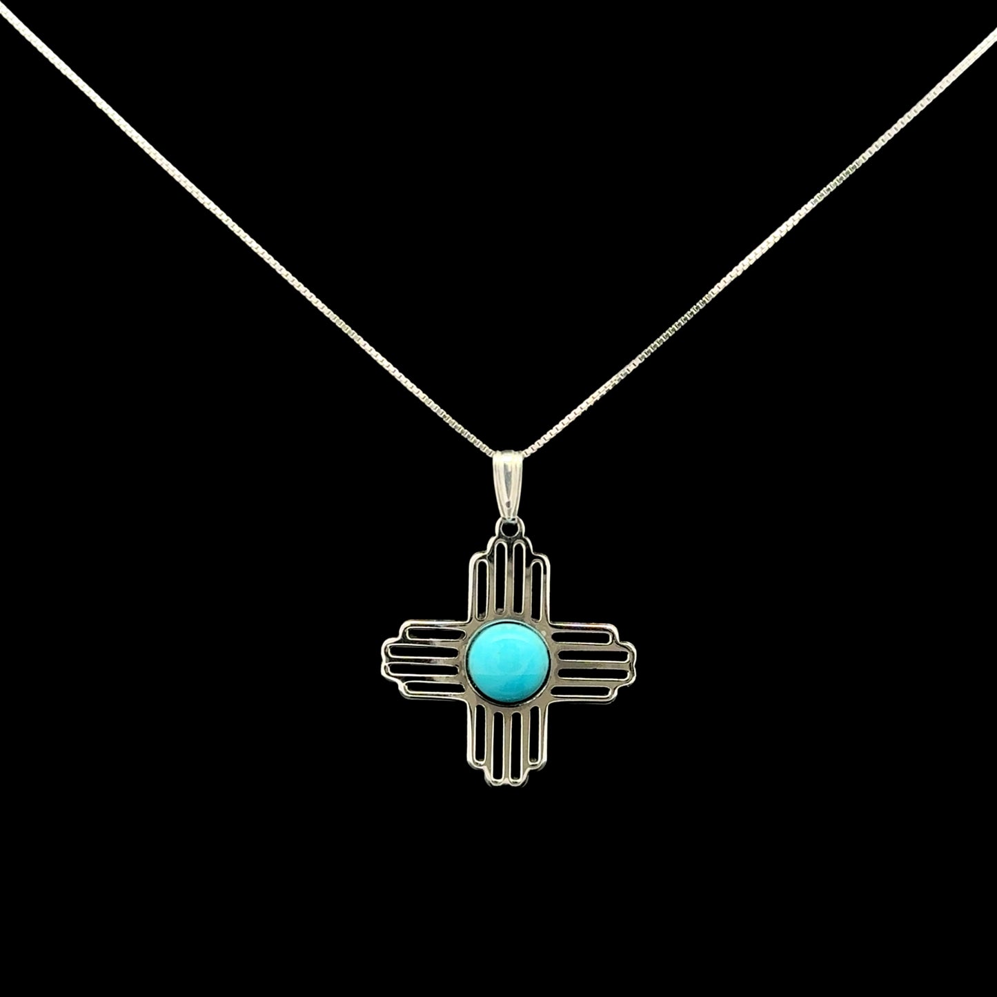 Sterling Silver Turquoise Zia Sun Pendant Necklace