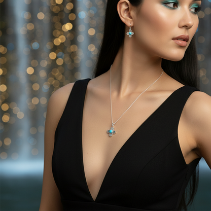 Sterling Silver Turquoise Zia Sun Dangle Earrings