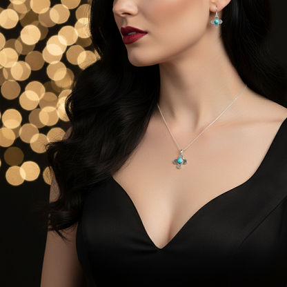 Sterling Silver Turquoise Zia Sun Pendant Necklace