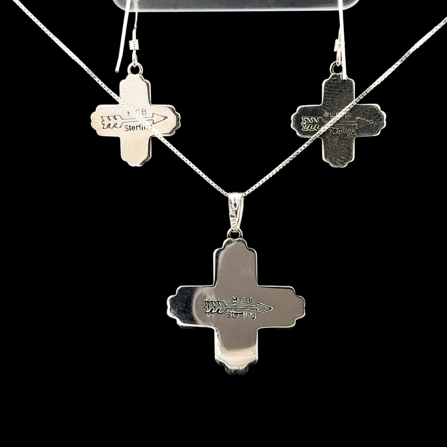 Sterling Silver Turquoise Zia Sun Pendant & Earrings Jewelry Set