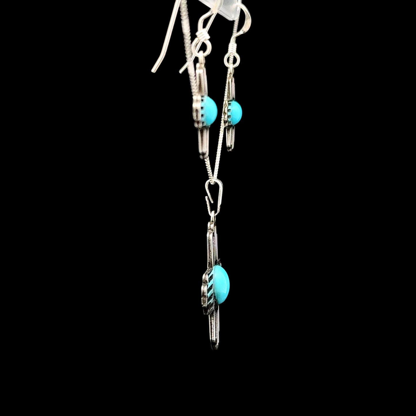 Sterling Silver Turquoise Zia Sun Pendant & Earrings Jewelry Set