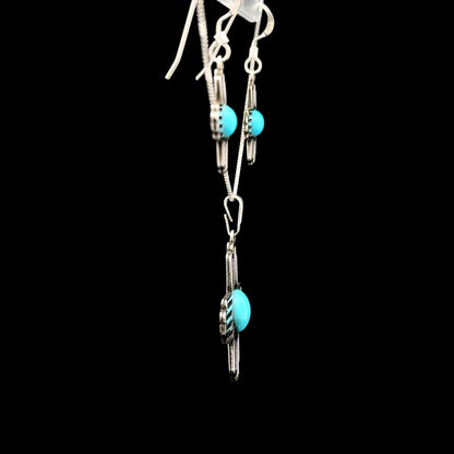 Sterling Silver Turquoise Zia Sun Pendant & Earrings Jewelry Set