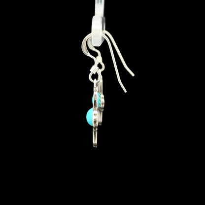 Sterling Silver Turquoise Zia Sun Dangle Earrings