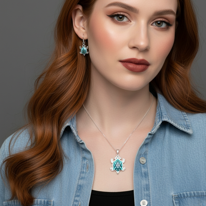 Sterling Silver Turquoise Horny Toad Pendant & Earrings Set