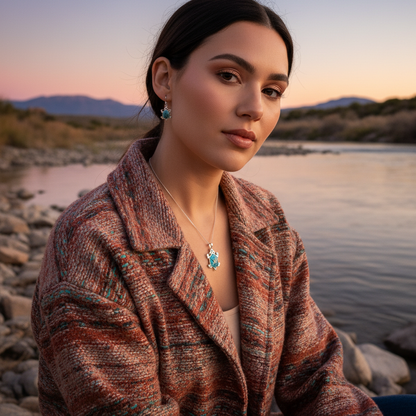 Sterling Silver Turquoise Horny Toad Pendant & Earrings Set