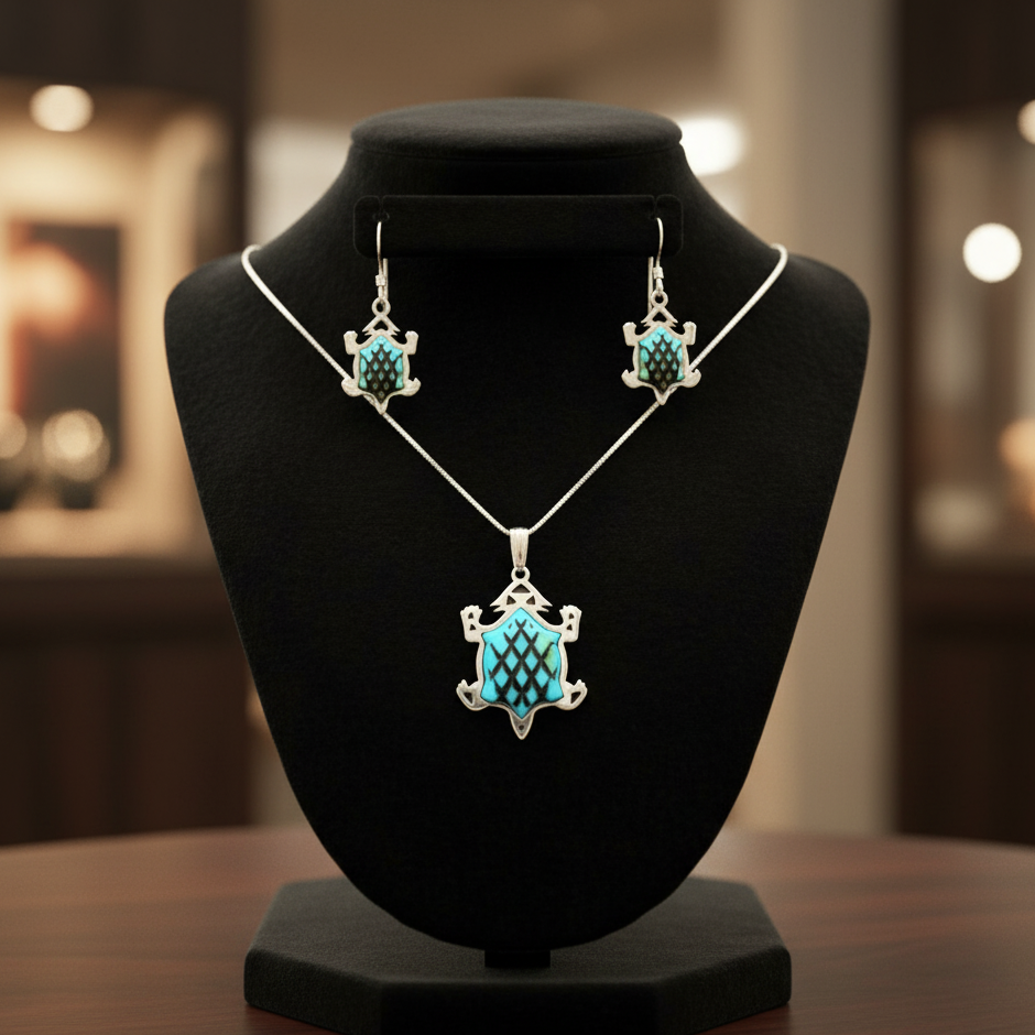 Sterling Silver Turquoise Horny Toad Pendant & Earrings Set