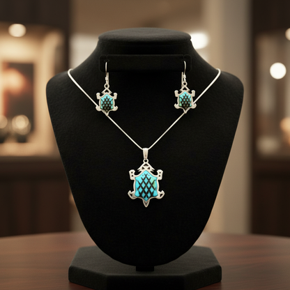 Sterling Silver Turquoise Horny Toad Pendant & Earrings Set