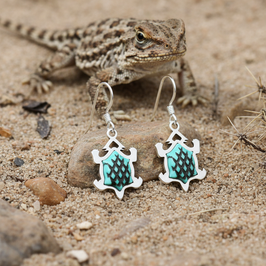 Sterling Silver Turquoise Horny Toad Dangle Earrings