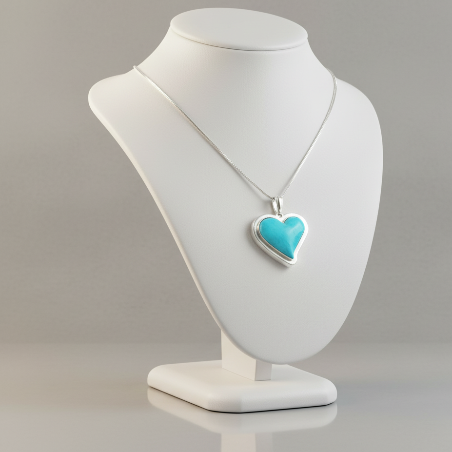 Sterling Silver Turquoise Heart Pendant & Earrings Jewelry Set