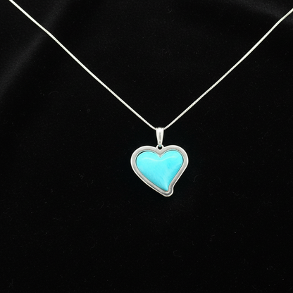 Sterling Silver Turquoise Heart Pendant & Earrings Jewelry Set