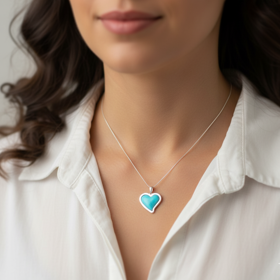 Sterling Silver Turquoise Heart Pendant Necklace
