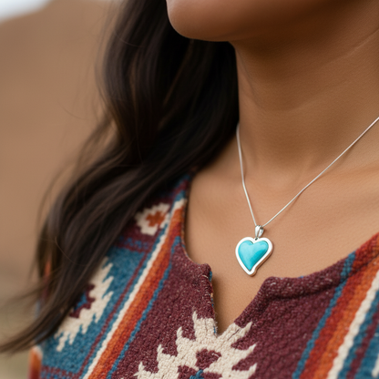 Sterling Silver Turquoise Heart Pendant & Earrings Jewelry Set