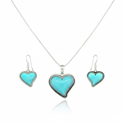 Sterling Silver Turquoise Heart Pendant & Earrings Jewelry Set
