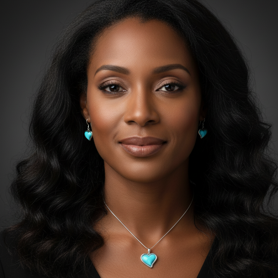 Sterling Silver Turquoise Heart Pendant & Earrings Jewelry Set