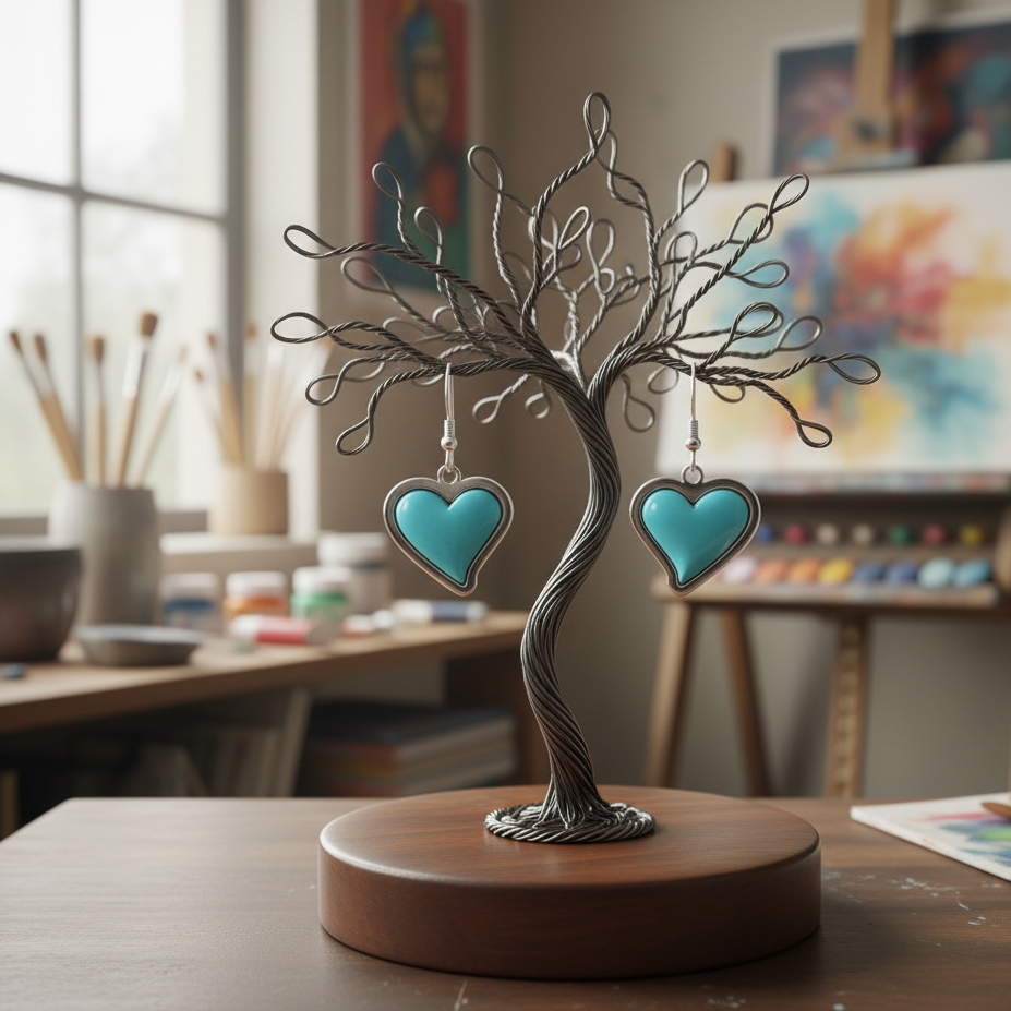 Sterling Silver Turquoise Heart Pendant & Earrings Jewelry Set