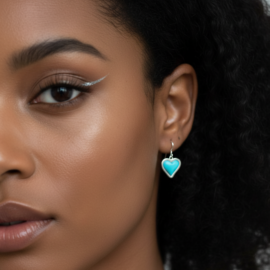 Sterling Silver Turquoise Heart Pendant & Earrings Jewelry Set