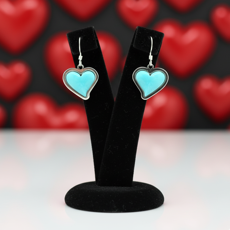 Sterling Silver Turquoise Heart Dangle Earrings