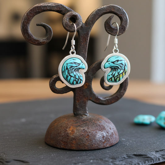 Sterling Silver Turquoise Eagle Head Dangle Earrings