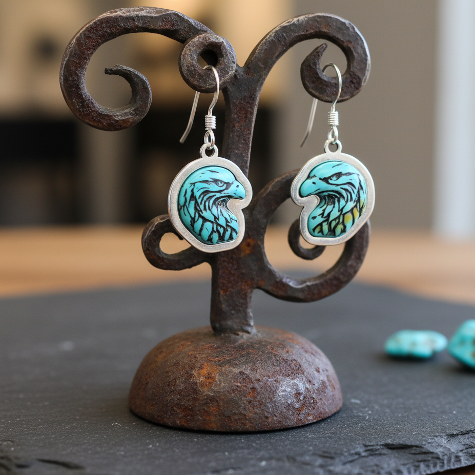 Sterling Silver Turquoise Eagle Pendant & Earrings Set