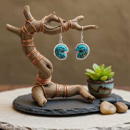 Sterling Silver Turquoise Eagle Head Dangle Earrings