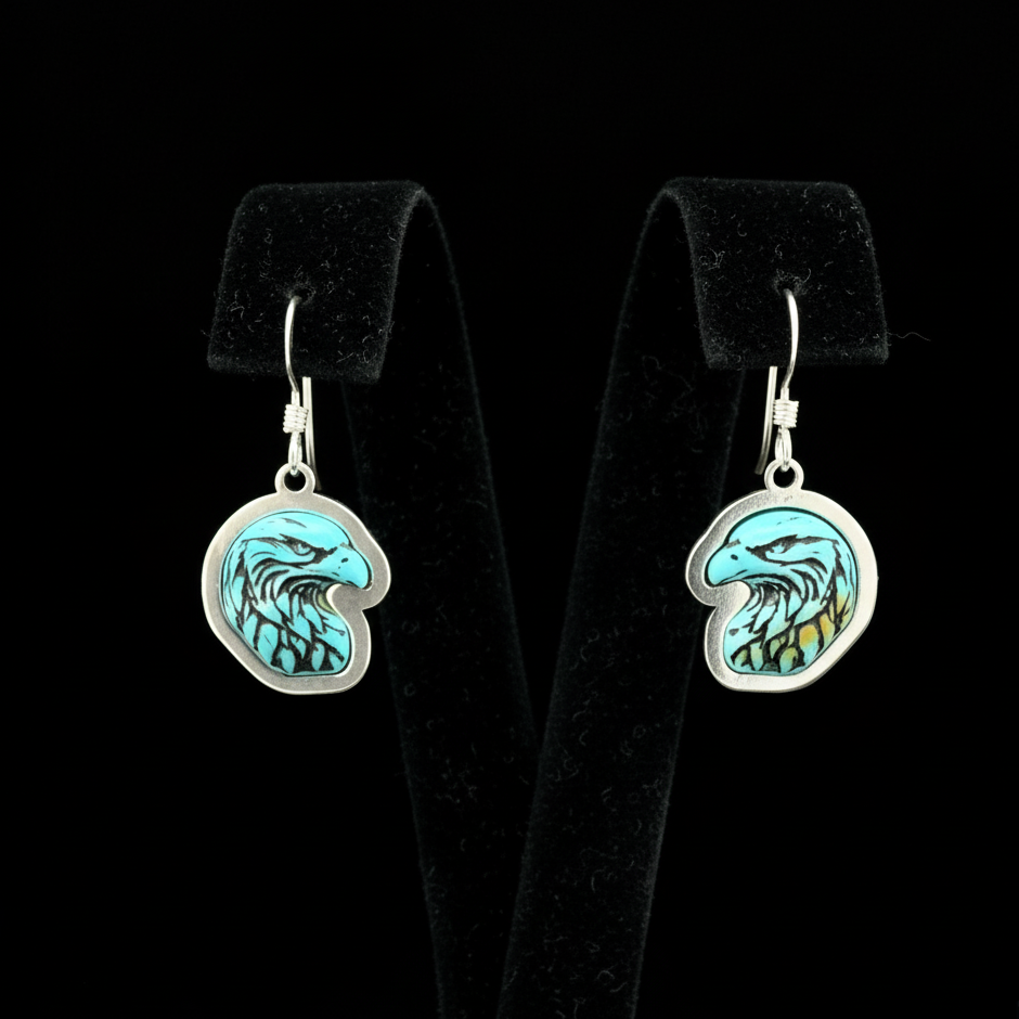 Sterling Silver Turquoise Eagle Head Dangle Earrings