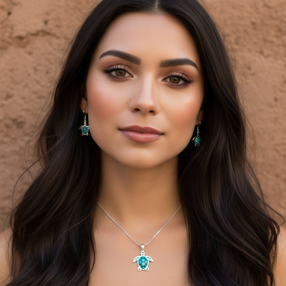 Sterling Silver Turquoise Turtle Pendant Necklace