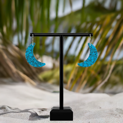 Blue Turquoise Gibbsite Moon Earrings