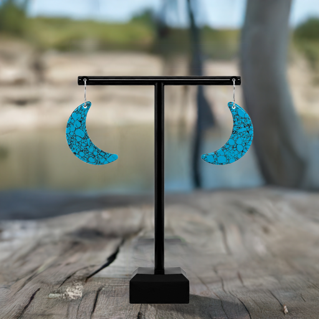 Blue Turquoise Gibbsite Moon Earrings