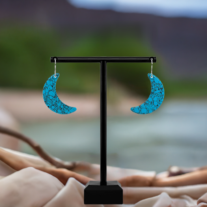 Blue Turquoise Gibbsite Moon Earrings