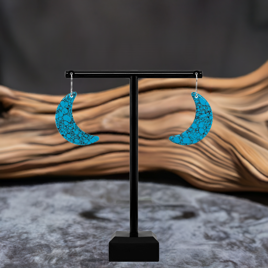 Blue Turquoise Gibbsite Moon Earrings