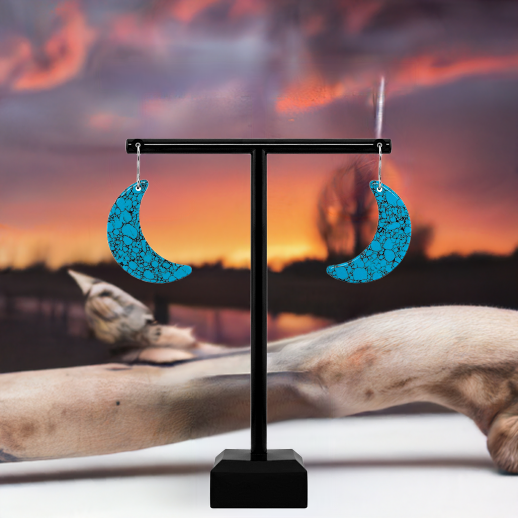 Blue Turquoise Gibbsite Moon Earrings