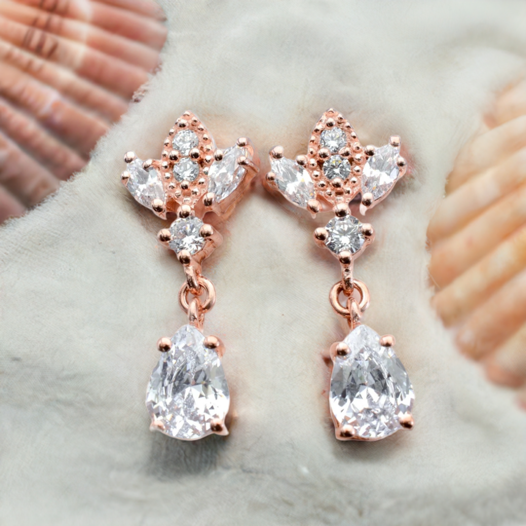 Rose Gold Antique Chandelier CZ Drop Earrings