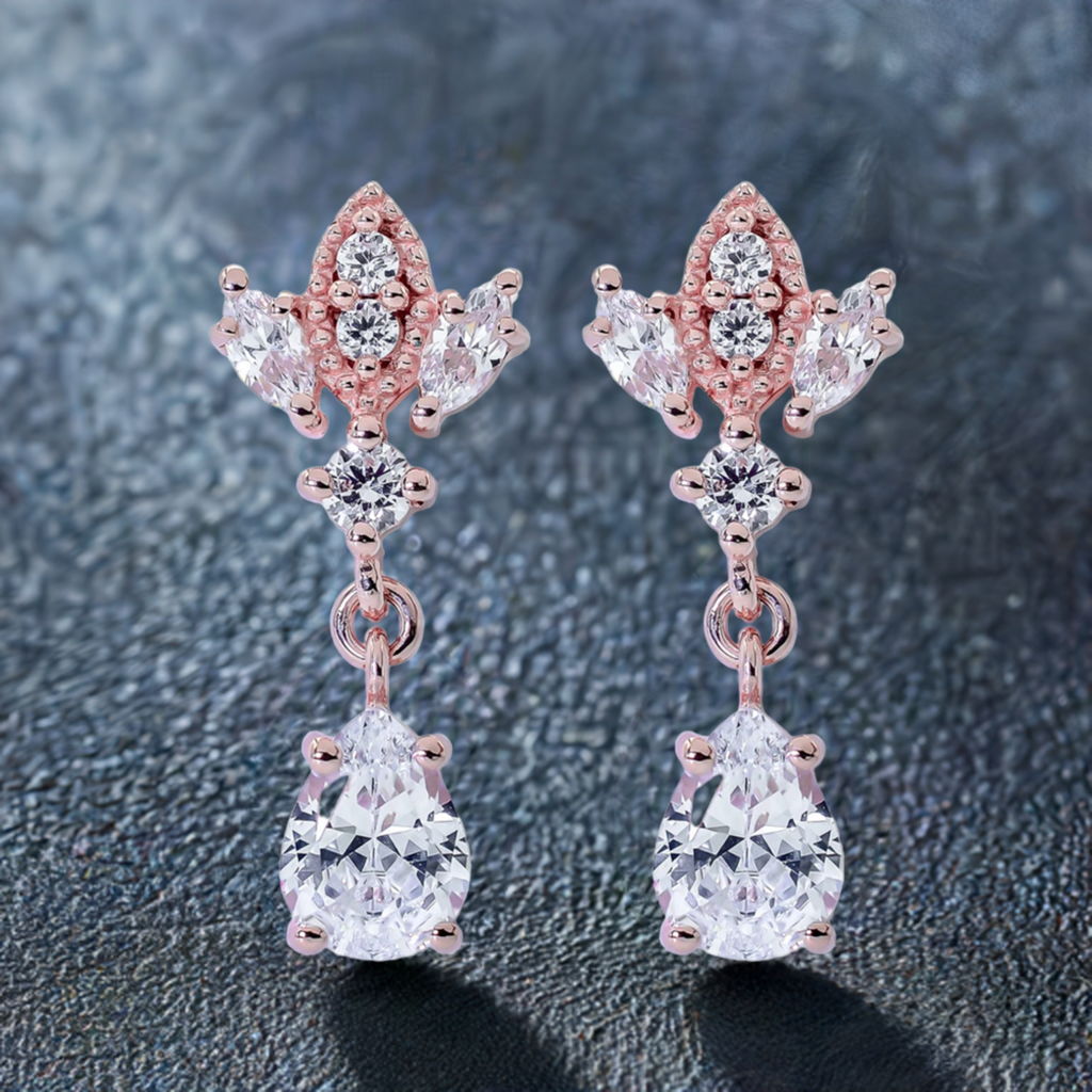 Rose Gold Antique Chandelier CZ Drop Earrings