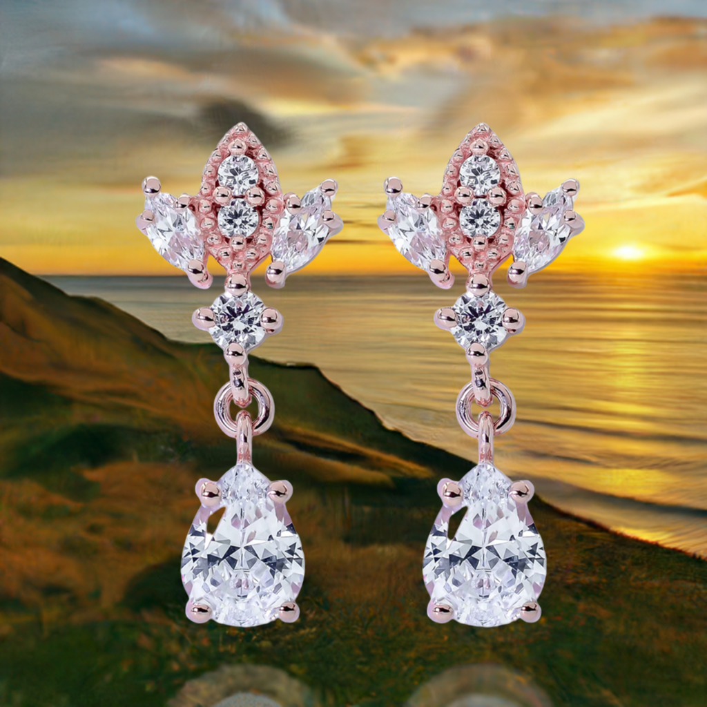 Rose Gold Antique Chandelier CZ Drop Earrings