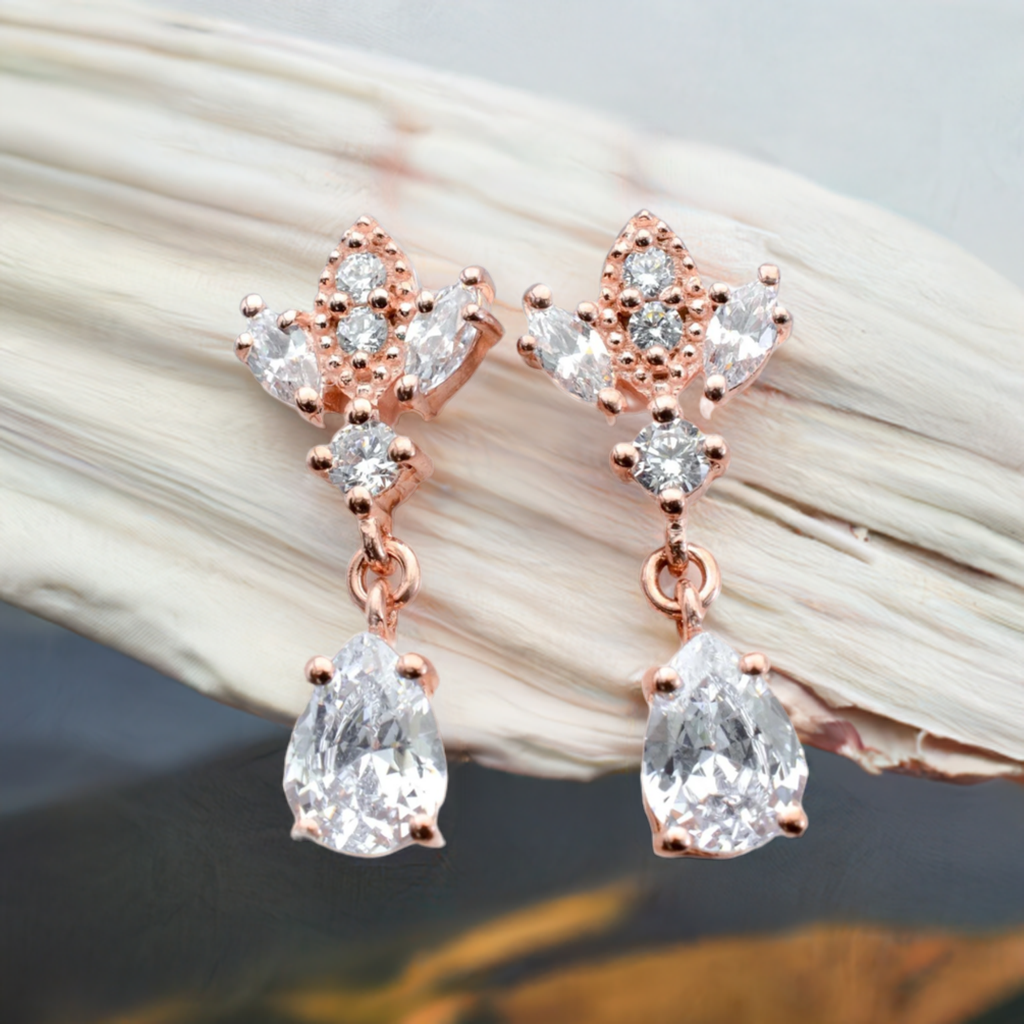 Rose Gold Antique Chandelier CZ Drop Earrings