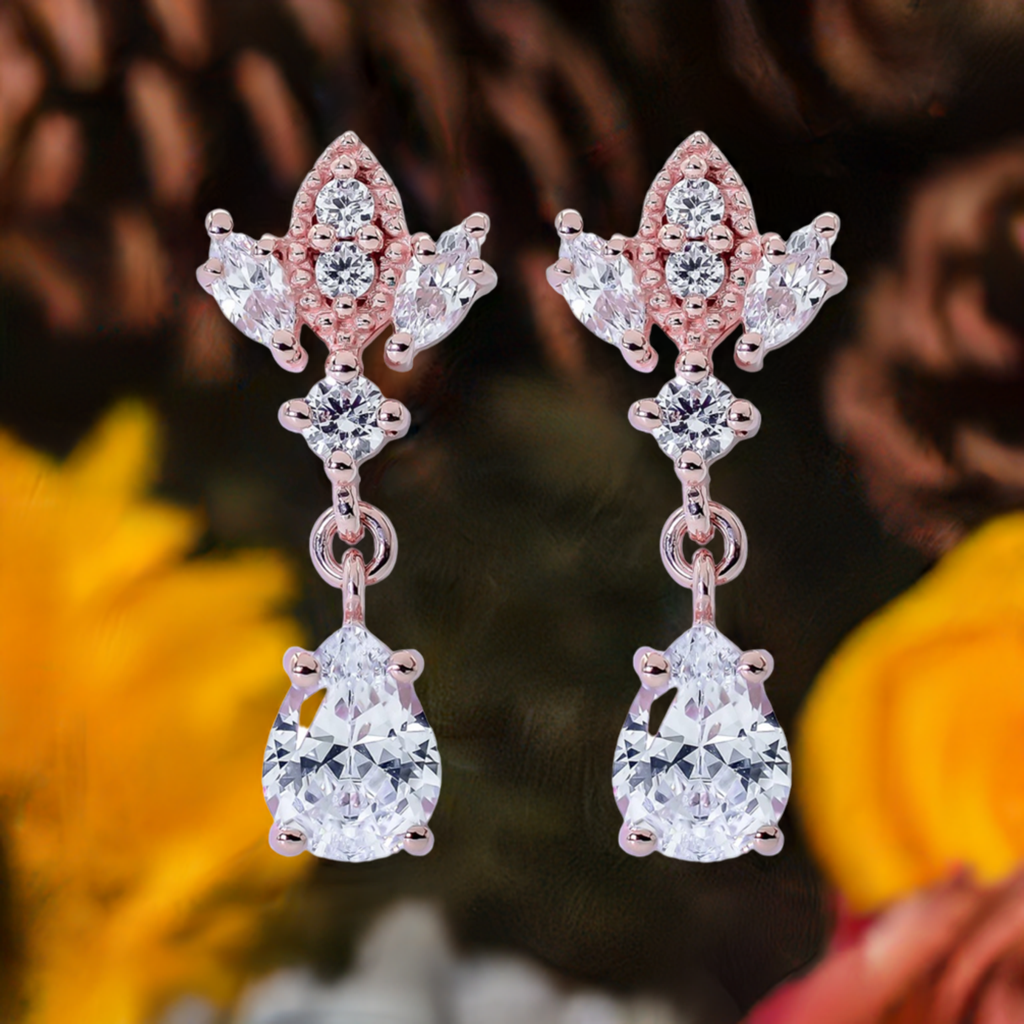 Rose Gold Antique Chandelier CZ Drop Earrings