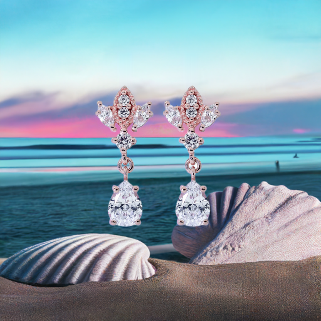 Rose Gold Antique Chandelier CZ Drop Earrings