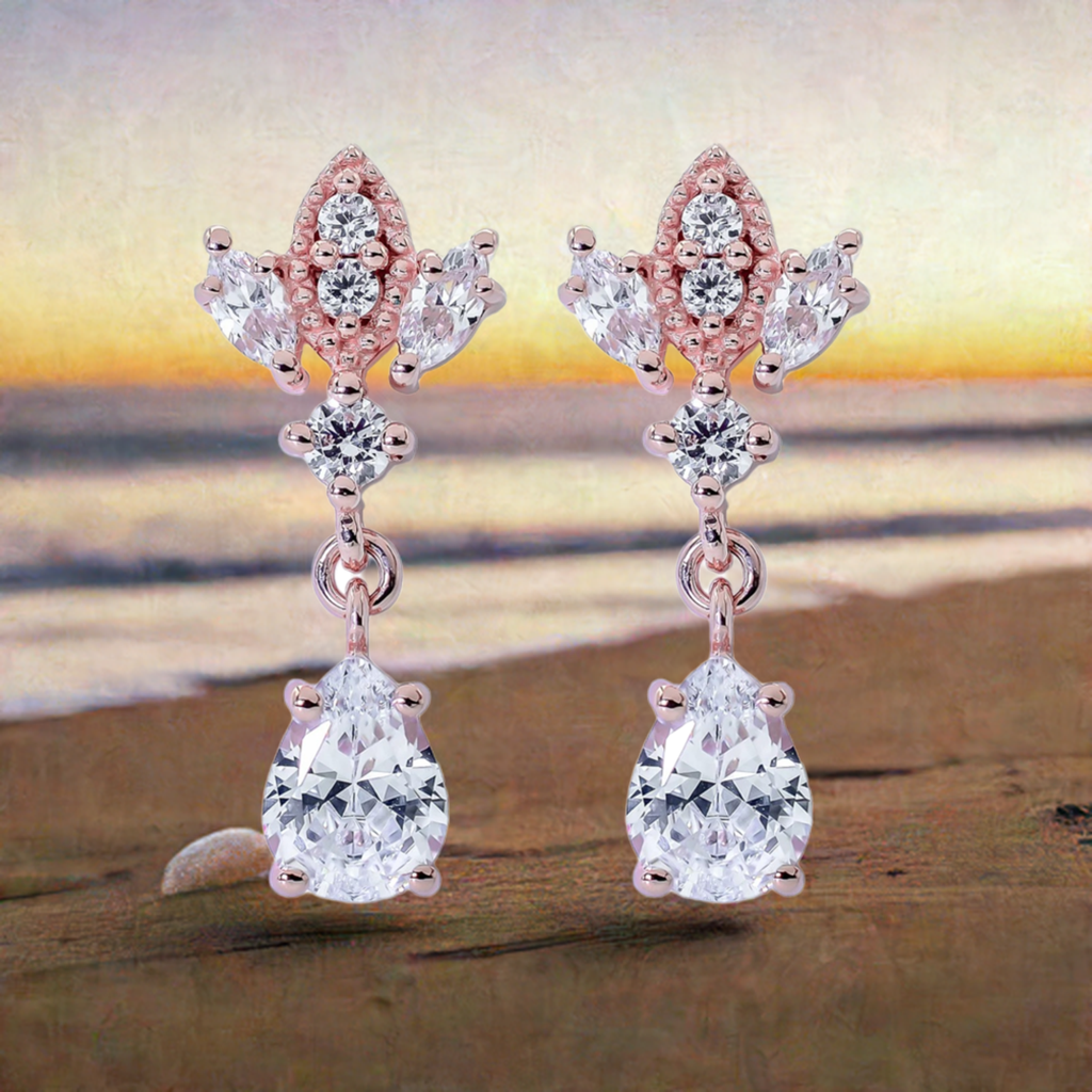 Rose Gold Antique Chandelier CZ Drop Earrings