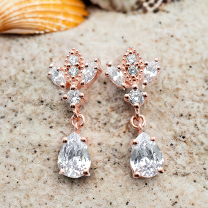 Rose Gold Antique Chandelier CZ Drop Earrings