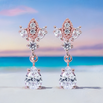 Rose Gold Antique Chandelier CZ Drop Earrings